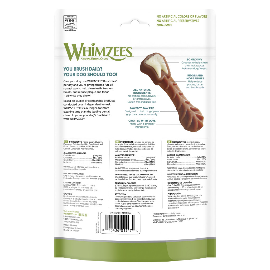 Whimzees Dog Brushzees Natural Dental Chews, Daily Use Pack image number null