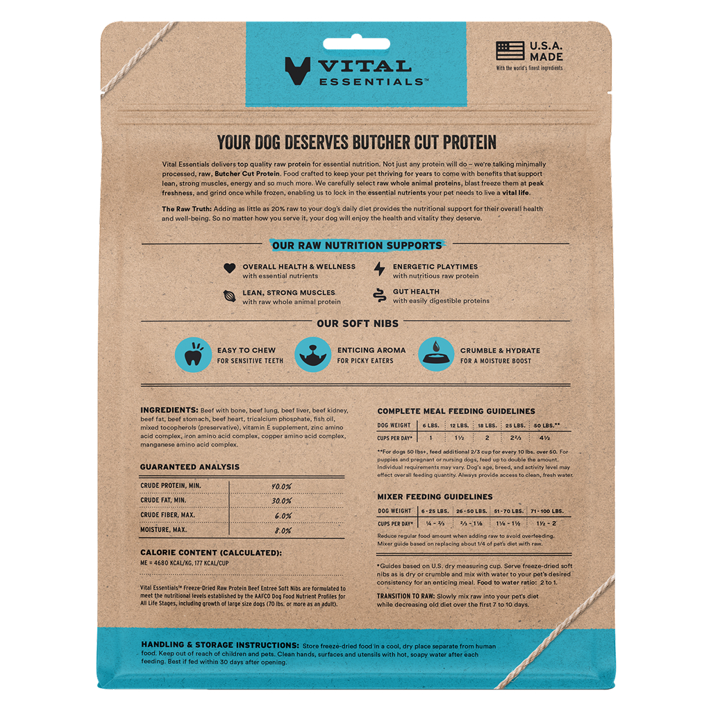 Vital Essentials Freeze-Dried Raw Beef Entree & Mixer Dog Food Soft Nibs, 14-oz image number null