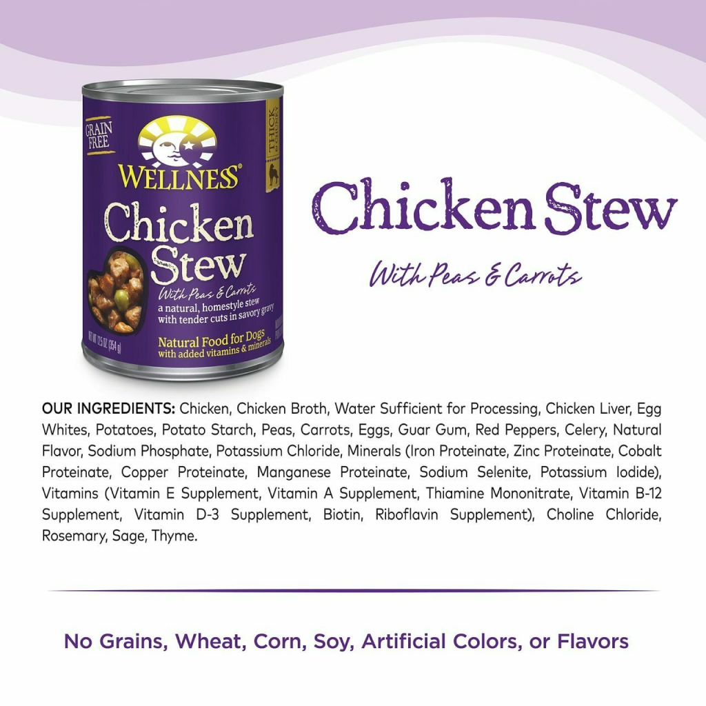 Wellness Thick & Chunky Natural Grain Free Canned Dog Food, Chicken Stew, 12.5-oz Can image number null