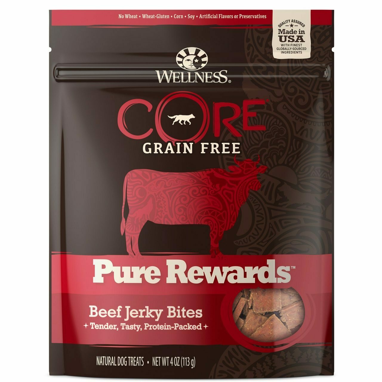 Wellness Core Pure Rewards Natural Grain Free Jerky Bites Dog Treats, Beef Recipe, 4-oz Bag image number null