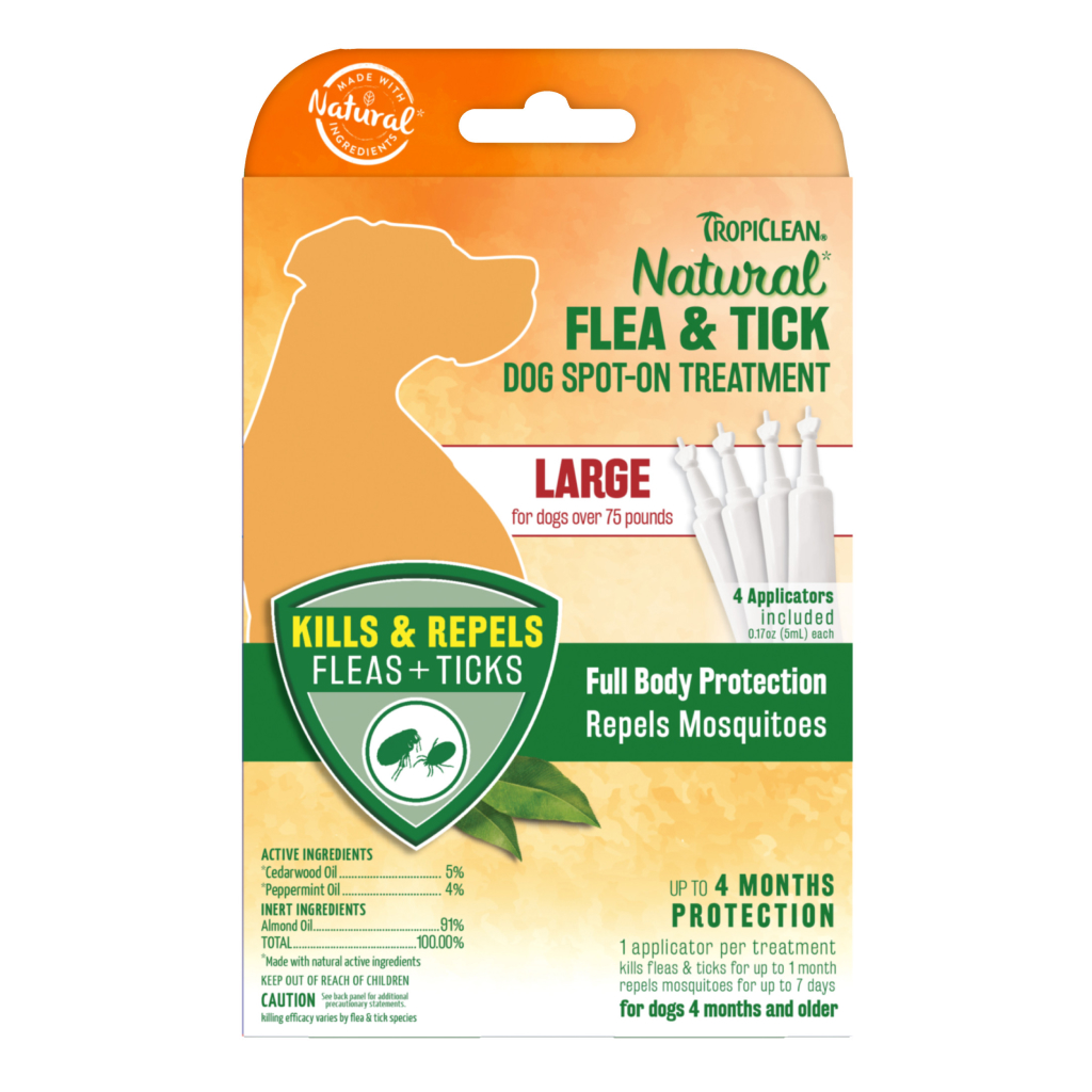 TropiClean Natural Flea Tick Dog Spot On Treatment for Large Dogs Over 75lb 4 count