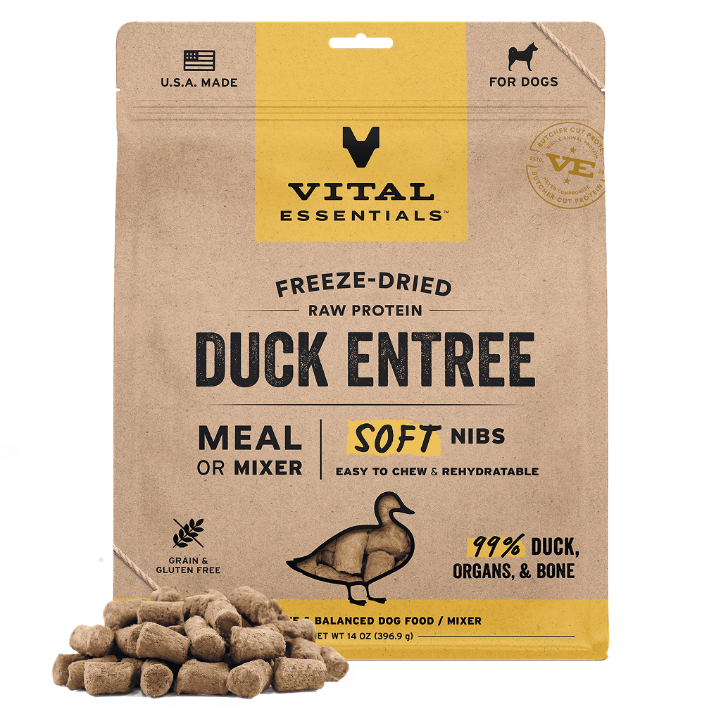 Vital Essentials Freeze-Dried Raw Duck Entree & Mixer Dog Food Soft Nibs, 14-oz image number null