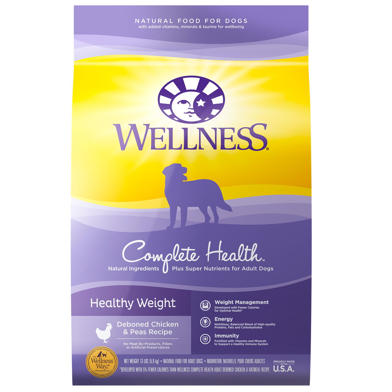 Wellness Complete Health Natural Dry Healthy Weight Dog Food, Chicken & Peas, 13-lb Bag image number null