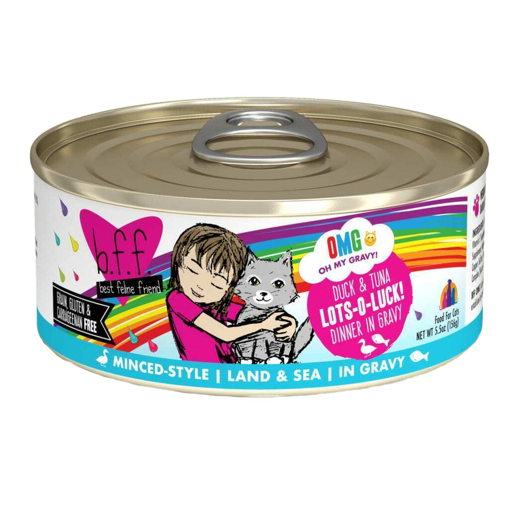 B.F.F. Omg - Best Feline Friend Oh My Gravy!, Lots-O-Luck! With Duck & Tuna In Gravy Cat Food By Weruva, 5.5-oz Can image number null