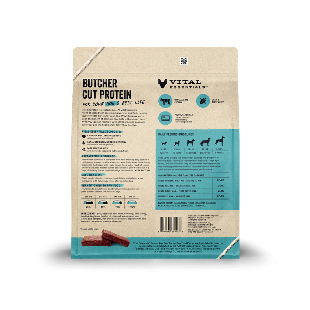 Vital Essentials Frozen Raw Beef Entree Dog Food Patties, 6-lbs image number null