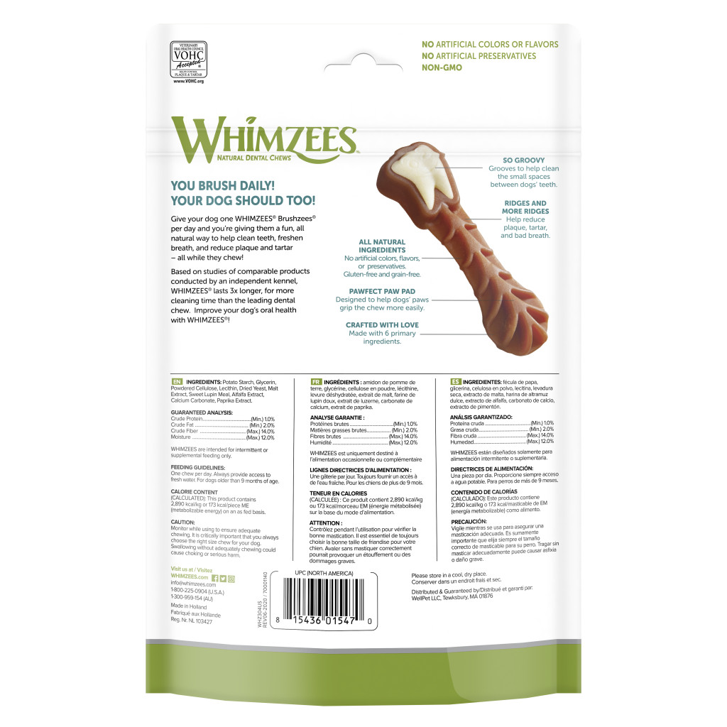 Whimzees Dog Brushzees Natural Dental Chews, Large image number null