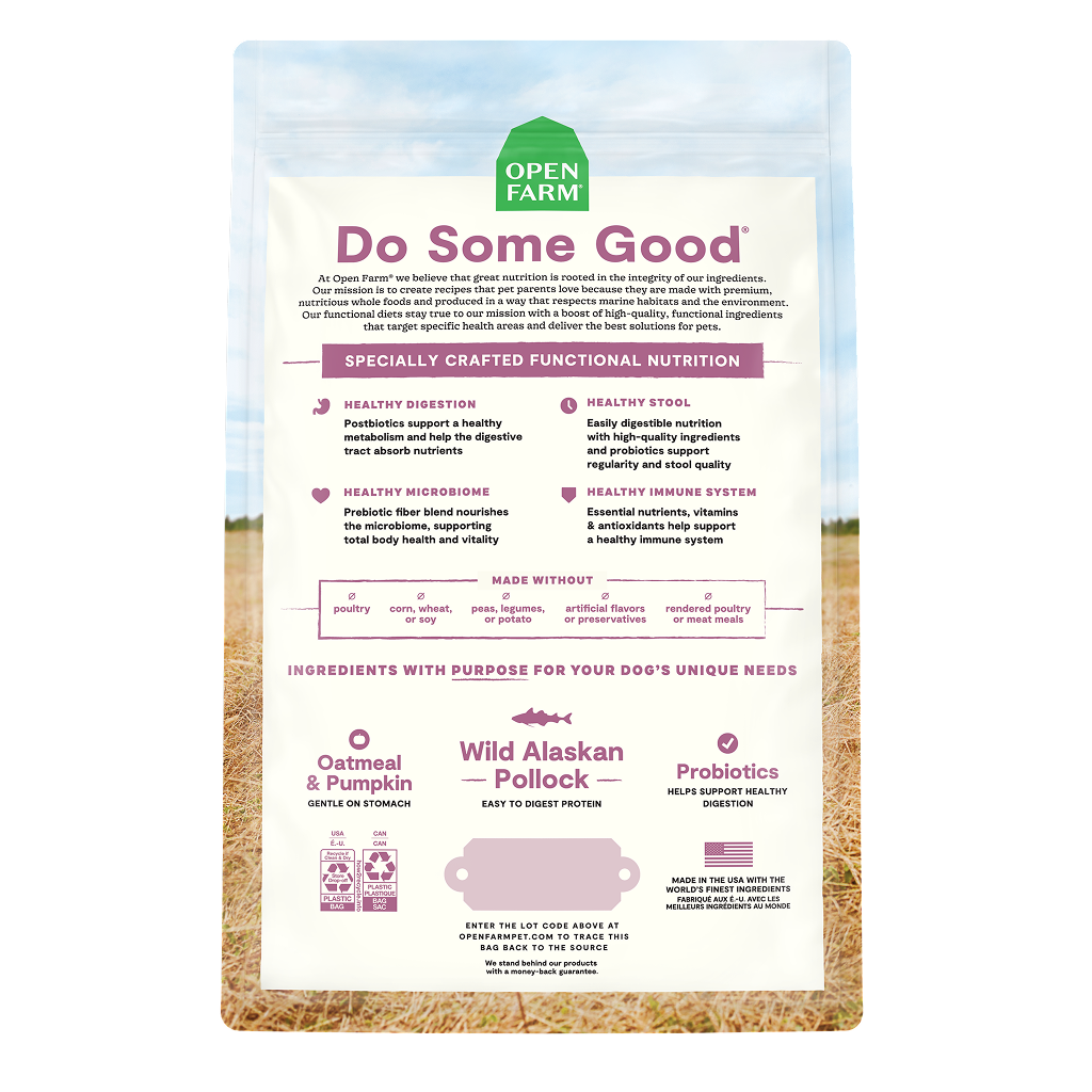 Open Farm Wild Alaskan Pollock & Oatmeal Dry Dog food Recipe, for Digestive Health, 22-lb image number null