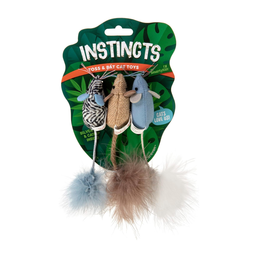 Instincts by SmartyKat Catnip Caravan Plush Mice with Feather Tails Cat Toys, 3-pack image number null
