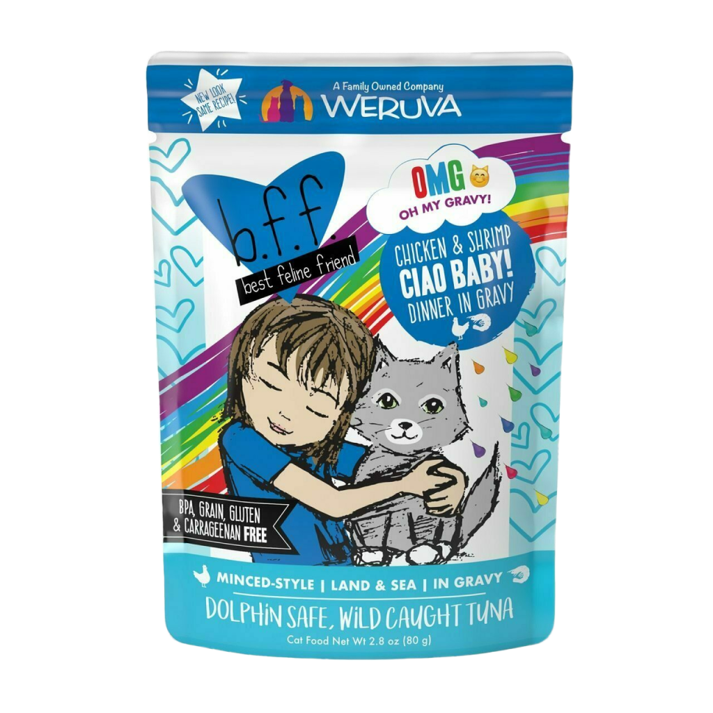 B.F.F. Omg - Best Feline Friend Oh My Gravy!, Ciao Baby! With Chicken & Shirmp In Gravy Cat Food By Weruva, 2.8-oz Pouch image number null