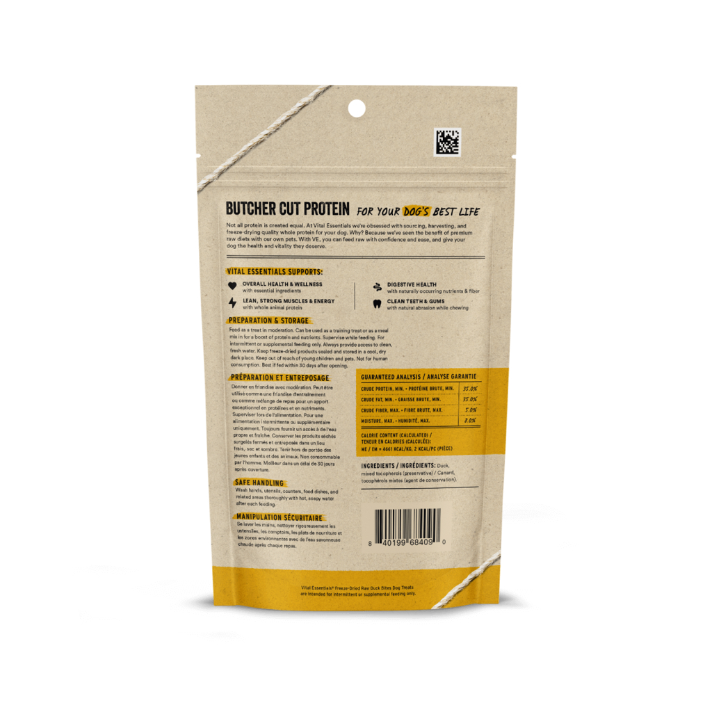 Vital Essentials Freeze-Dried Duck Bites Dog Treat, 2-oz image number null