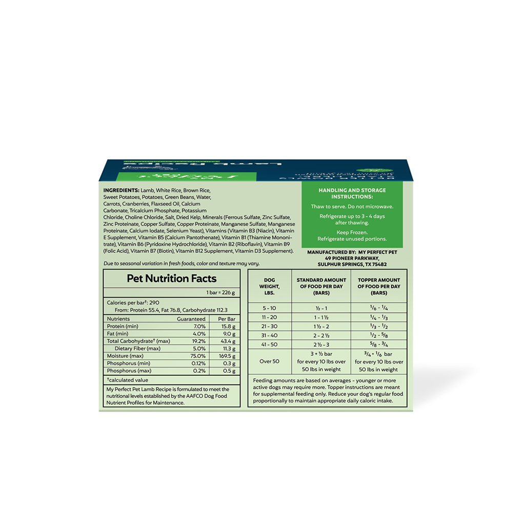 FROZEN My Perfect Pet Low Phosphorus Lamb Gently Cooked Dog Food (8-pack), 4-lb image number null