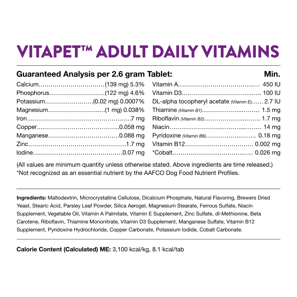 Naturvet Vitapet Adult Daily Vitamins Plus Breath Aid Dog Multivitamin Supplement, Chewable Tablets Time Release, Made In The USA, 180 Count image number null
