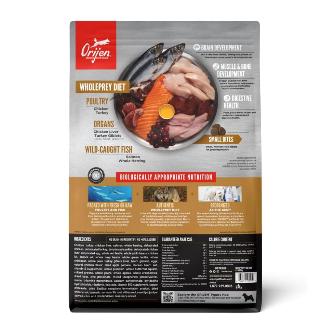 Orijen Puppy Dog Food Free-Run Chicken & Turkey, Wild-Caught Fish, Cage-Free Eggs, 4.5-lb image number null