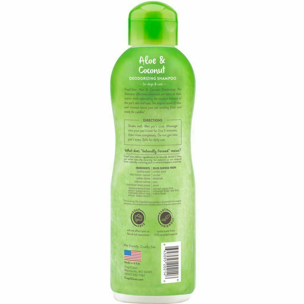 Tropiclean Aloe & Coconut Deodorizing Shampoo For Pets, 20-oz - Made In USA - Helps Effectively Eliminate Dog And Cat Odors image number null
