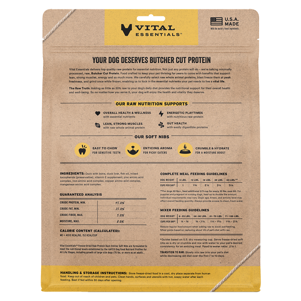 Vital Essentials Freeze-Dried Raw Duck Entree & Mixer Dog Food Soft Nibs, 14-oz image number null