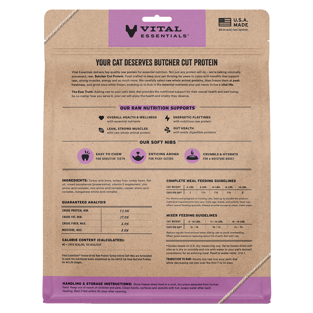 Vital Essentials Freeze-Dried Raw Turkey Entree & Mixer Cat Food Soft Nibs, 12-oz image number null
