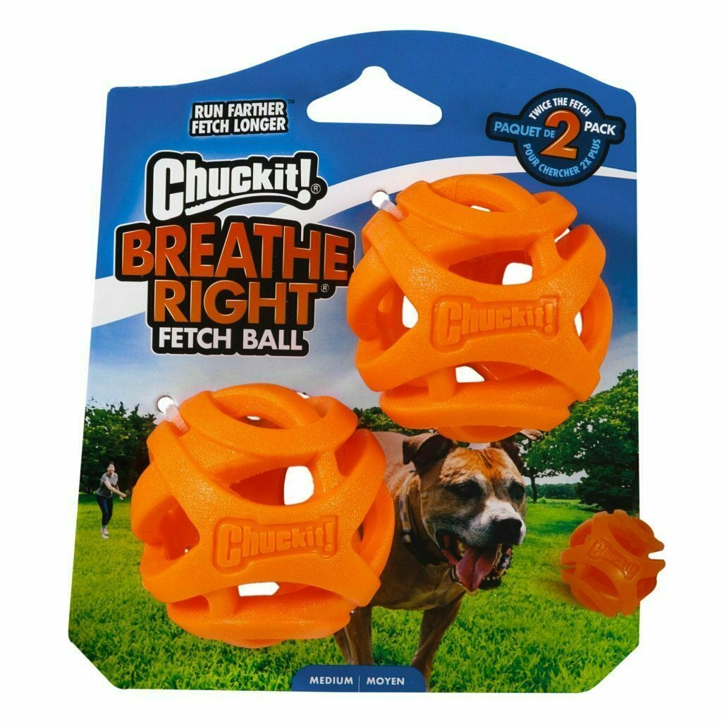 Chuckit! Medium Breathe Right Fetch Ball Dog Toy, 2-pk image number null