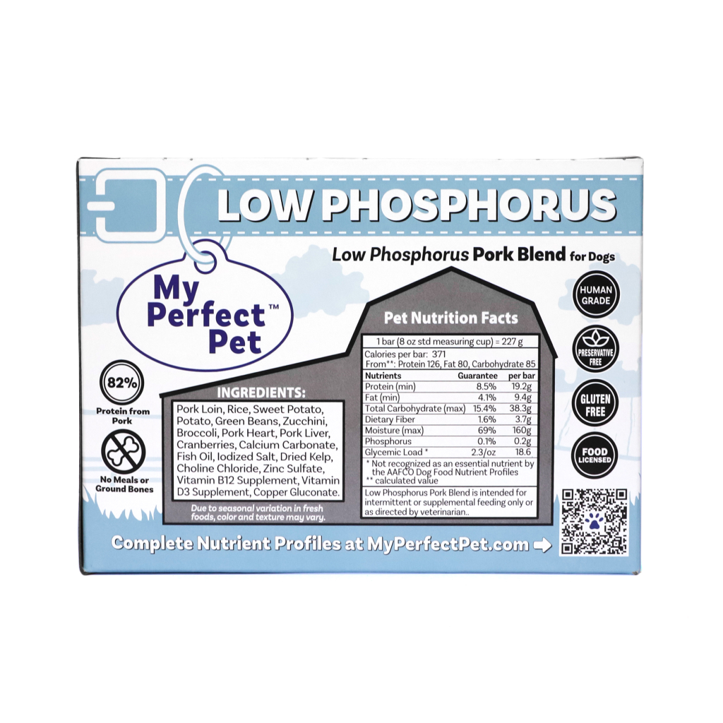 FROZEN My Perfect Pet Low Phosphorus Pork Gently Cooked Dog Food (8-pack), 4-lb image number null