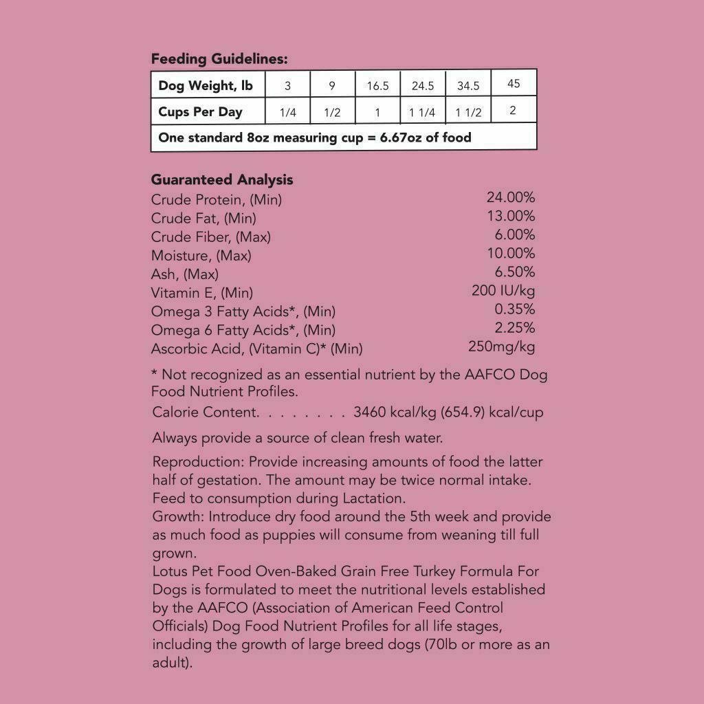 Lotus Small Bites Grain-Free Turkey Oven-Baked Recipe Dry Dog Food, 4-lb image number null