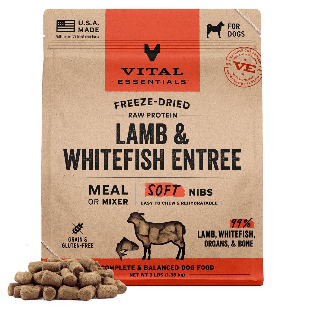 Vital Essentials Freeze-Dried Raw Lamb & Whitefish Entree & Mixer Dog Food Soft Nibs, 3-lbs image number null