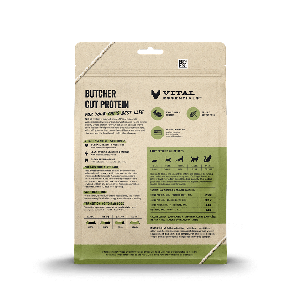 Vital Essentials Freeze-Dried Rabbit Mini-Nibs Cat Entree, 12-oz image number null