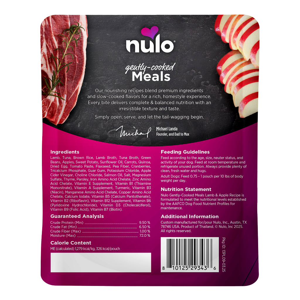 Nulo Dog Gently-Cooked Meals Lamb & Apple Pouch, 9-oz image number null