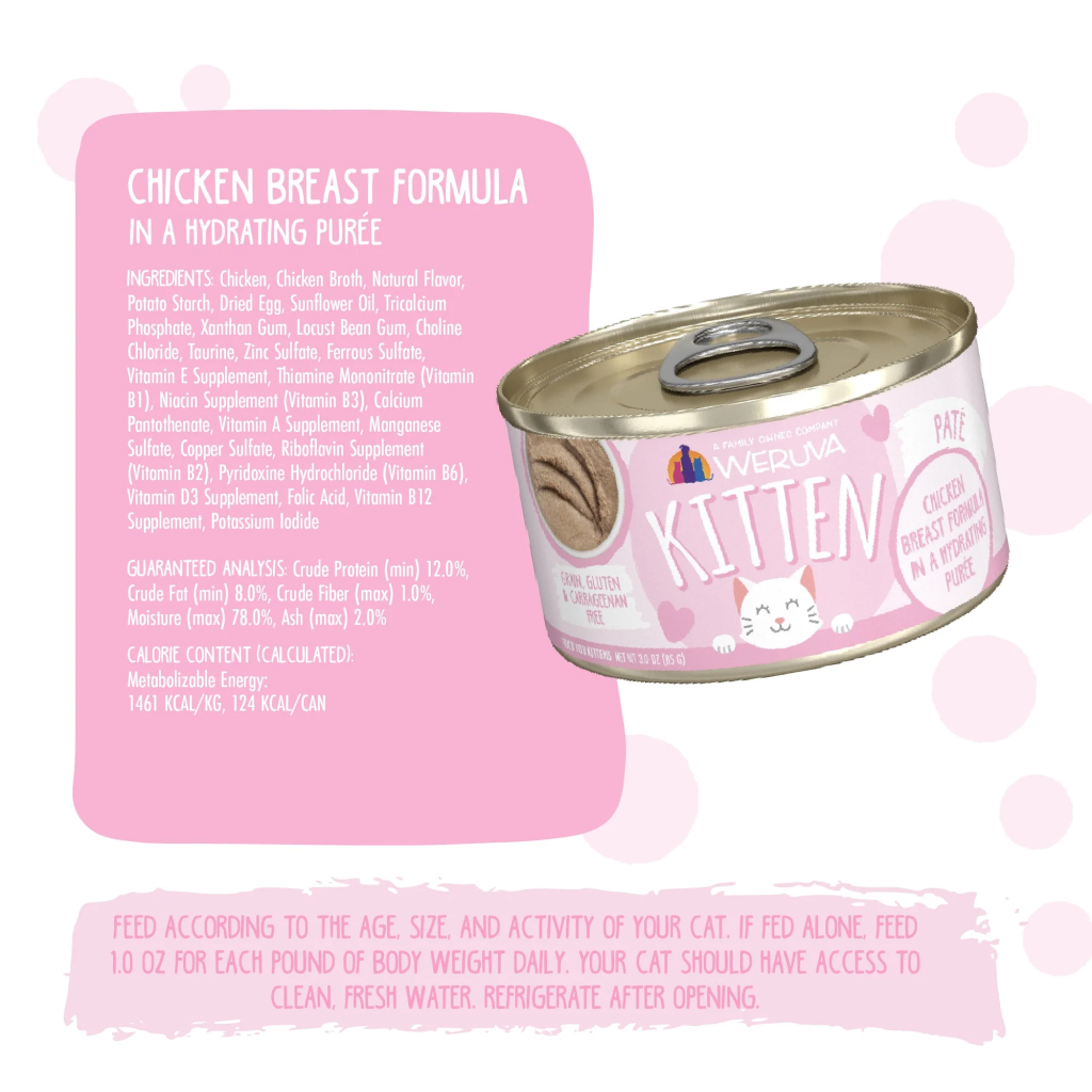 Weruva Kitten Paté Cat Can - Chicken Breast Formula in a Hydrating Purée, 3-oz image number null