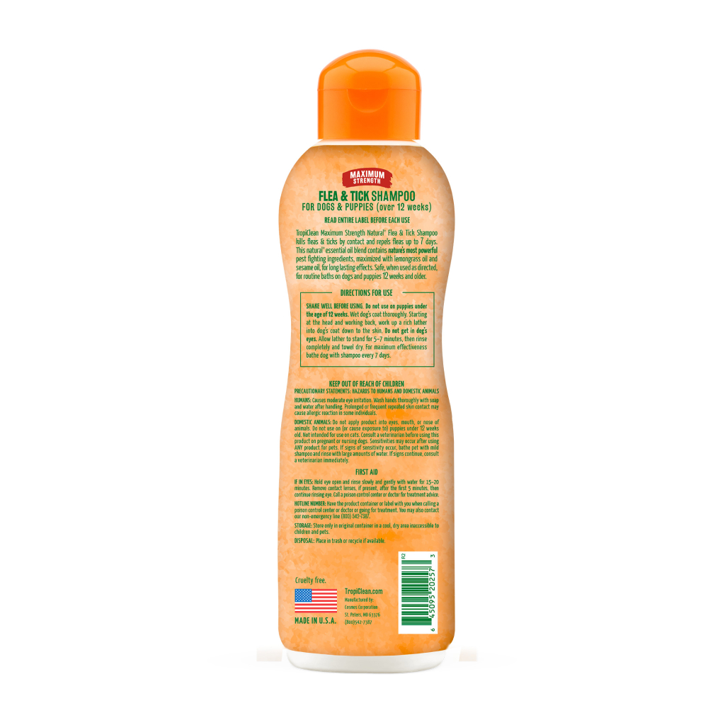 TropiClean Natural Flea & Tick Maximum Strength Shampoo for Dogs, 20-oz image number null
