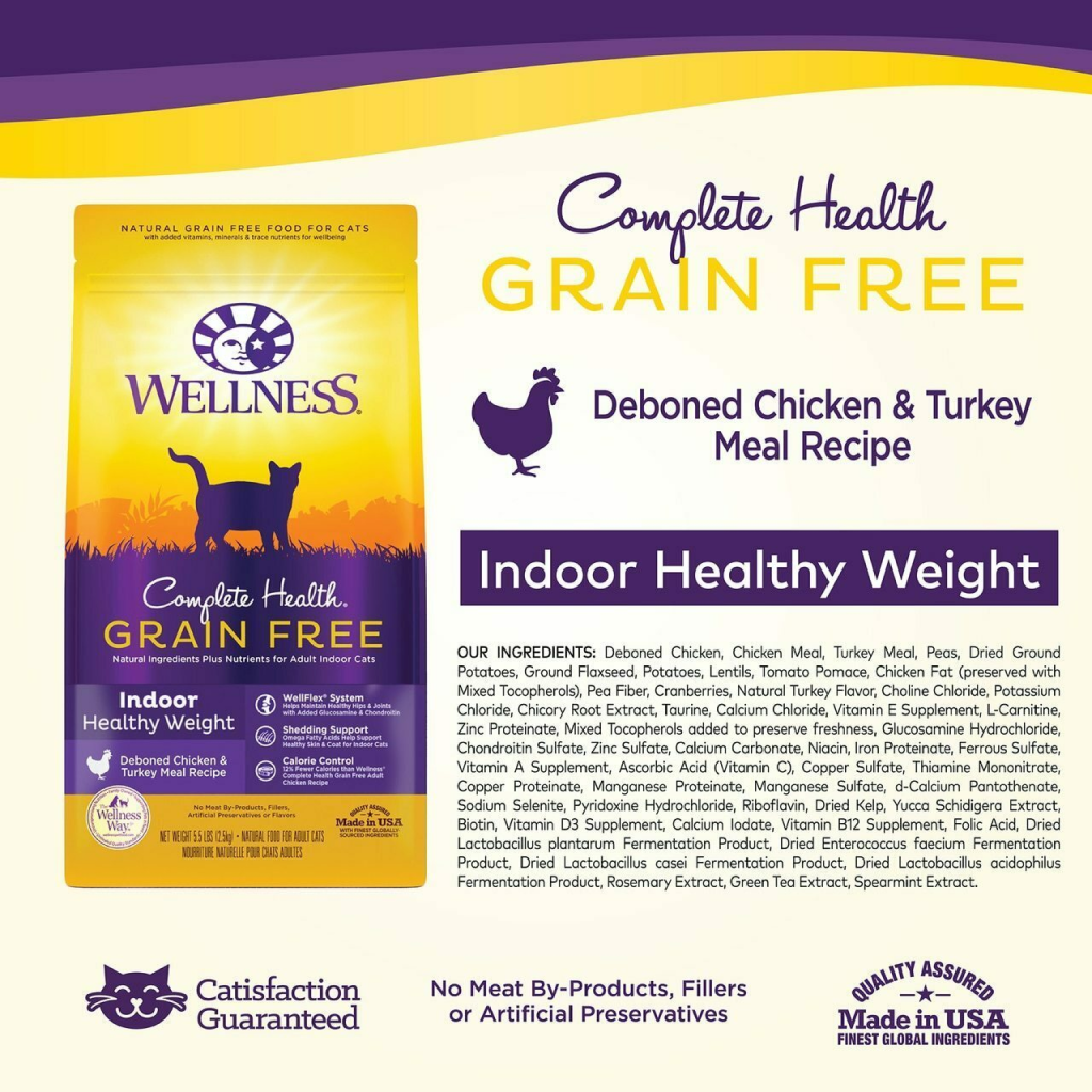 Wellness Complete Health Grain Free Natural Dry Cat Food, Indoor Healthy Weight Chicken Recipe image number null