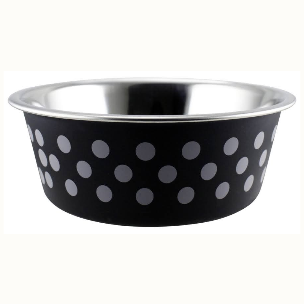 Indipets Black Polka Dot Medium Buster Bowl, 30-oz image number null