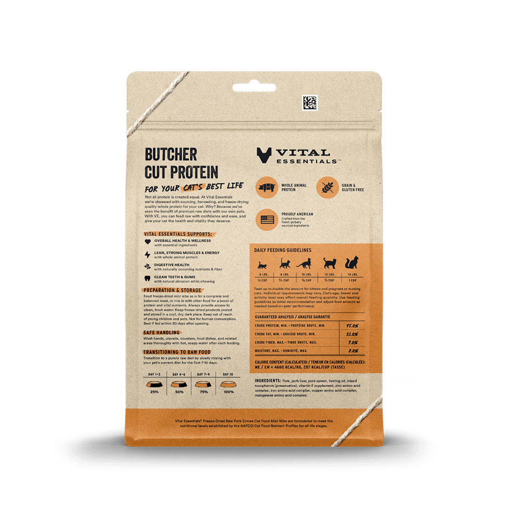 Vital Essentials Freeze-Dried Pork Mini-Nibs Cat Entree, 12-oz image number null