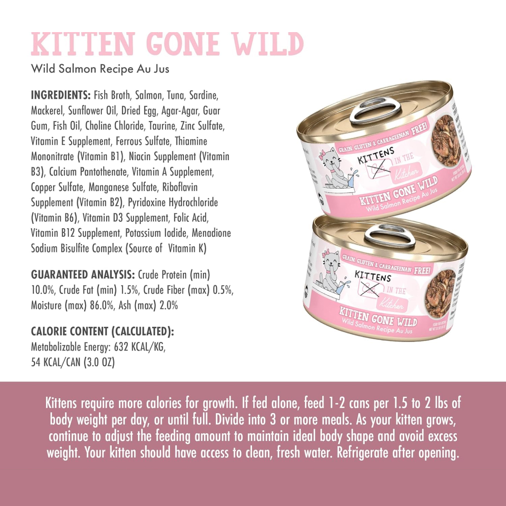 Weruva Cats in the Kitchen Kitten Gone Wild - Wild Salmon Recipe Au Jus Can, 3-oz image number null