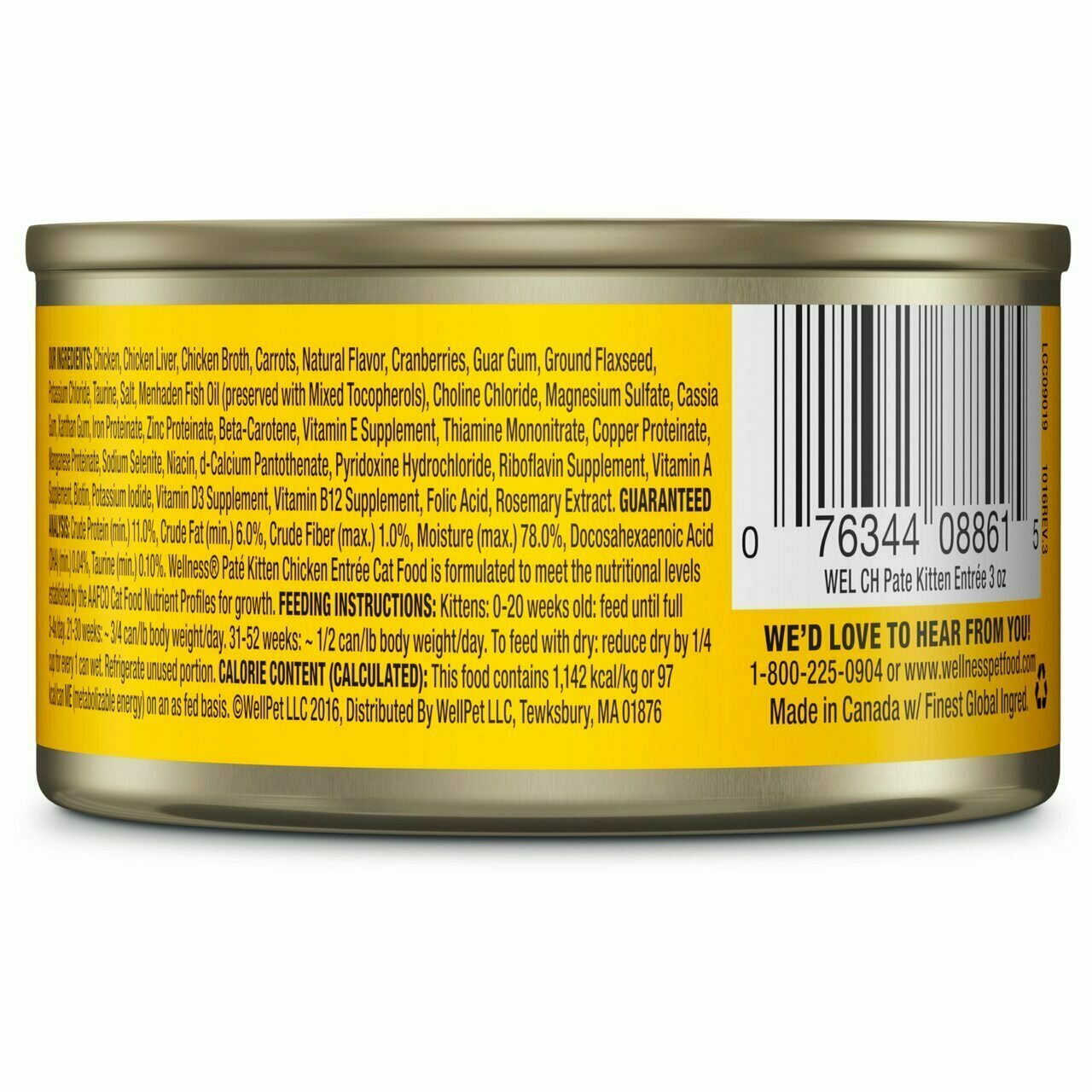 Wellness Complete Health Natural Grain Free Wet Canned Kitten Food, Kitten Chicken, 3-oz Can image number null