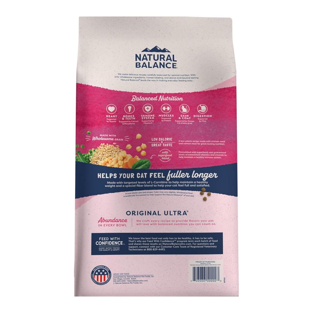 Natural Balance Original Ultra Fat Cats Chicken Meal & Salmon Meal Recipe Cat Dry Food, 15-lb image number null