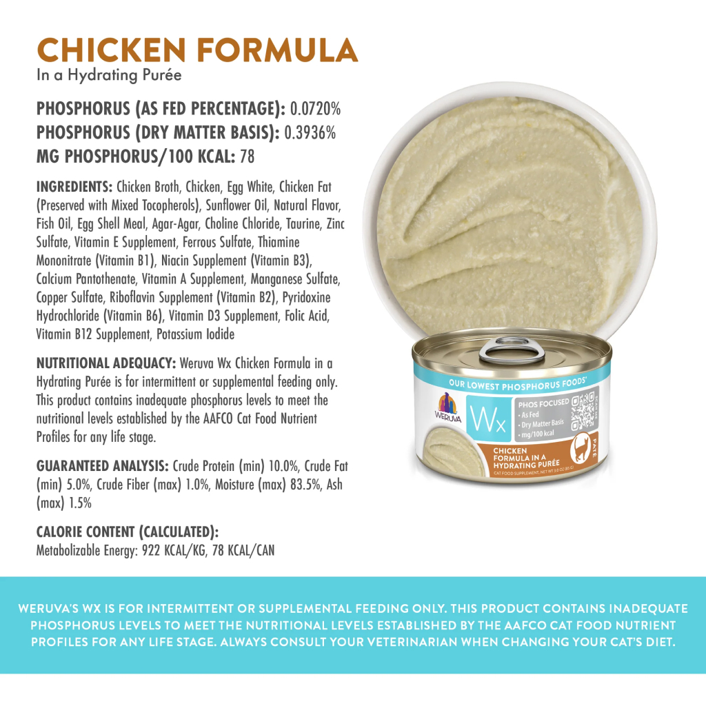 Weruva Wx Phos Focused Paté Cat Can - Chicken Formula in a Hydrating Purée, 3-oz image number null