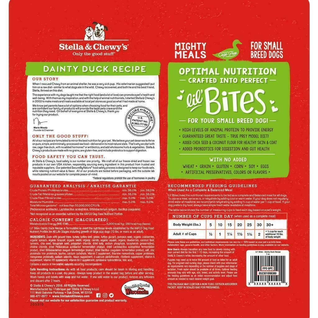 Stella & Chewy's Dog Freeze-Dried Raw, Lil' Bites For Small Breeds, Dainty Duck Recipe, 7-oz image number null