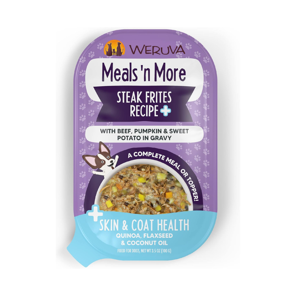 Weruva Meals 'n More Steak Frites Recipe Plus Skin & Coat Health Wet Dog Food Cup, 3.5-oz image number null