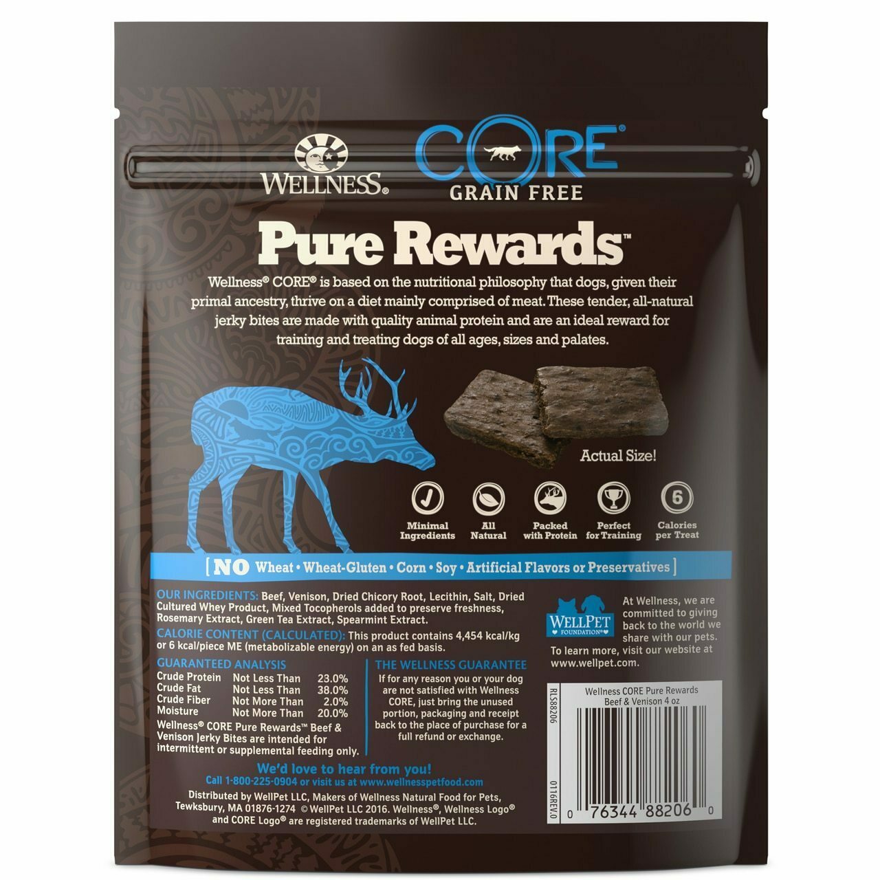 Wellness Core Pure Rewards Natural Grain Free Jerky Bites Dog Treats, Beef & Venison Recipe, 4-oz Bag image number null