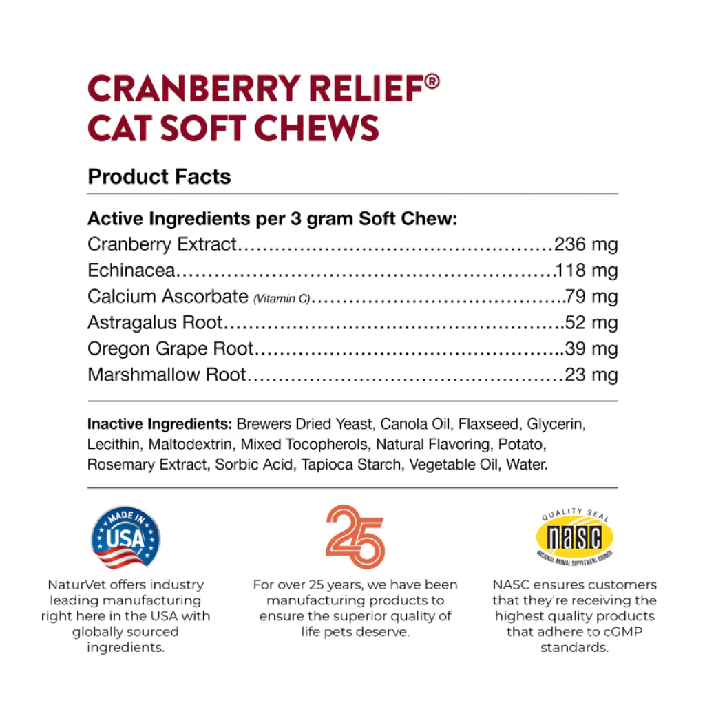 Naturvet Cranberry Relief Plus Echinacea For Cats, 60 Soft Chews image number null