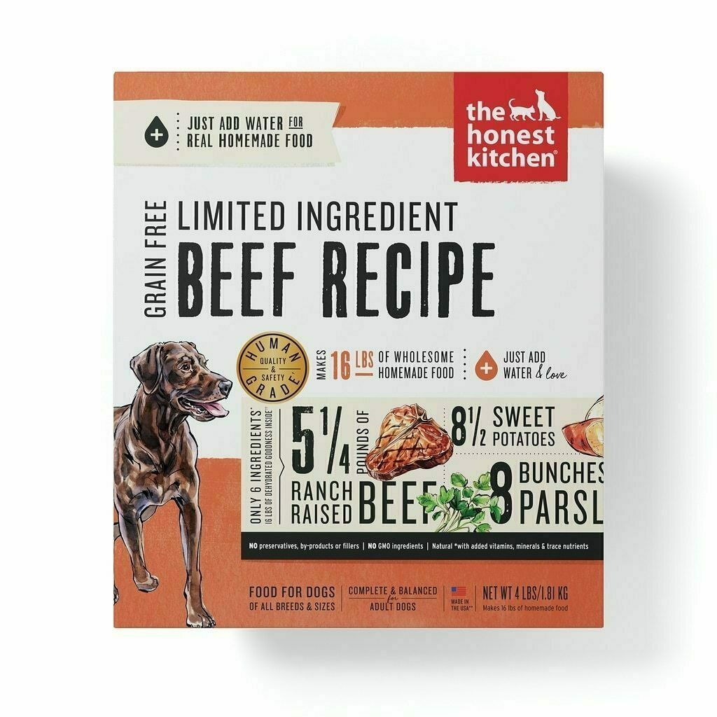 The Honest Kitchen Limited Ingredient Diet Beef Recipe Grain-Free Dehydrated Dog Food, 4-lb image number null