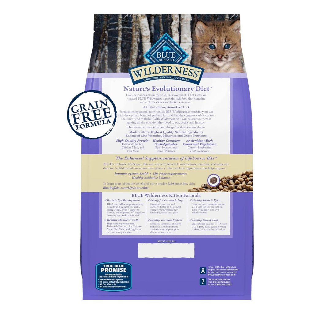 Blue Buffalo Wilderness High-Protein and Grain-Free Natural Chicken with DHA and ARA Kitten Dry Cat Food, 5-lb image number null