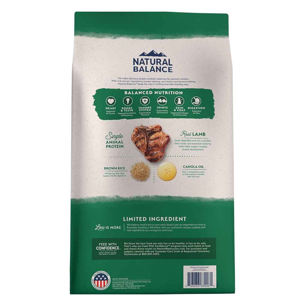 Natural Balance Limited Ingredient Lamb & Brown Rice Recipe Dog Dry Food Bag, 12-lb image number null