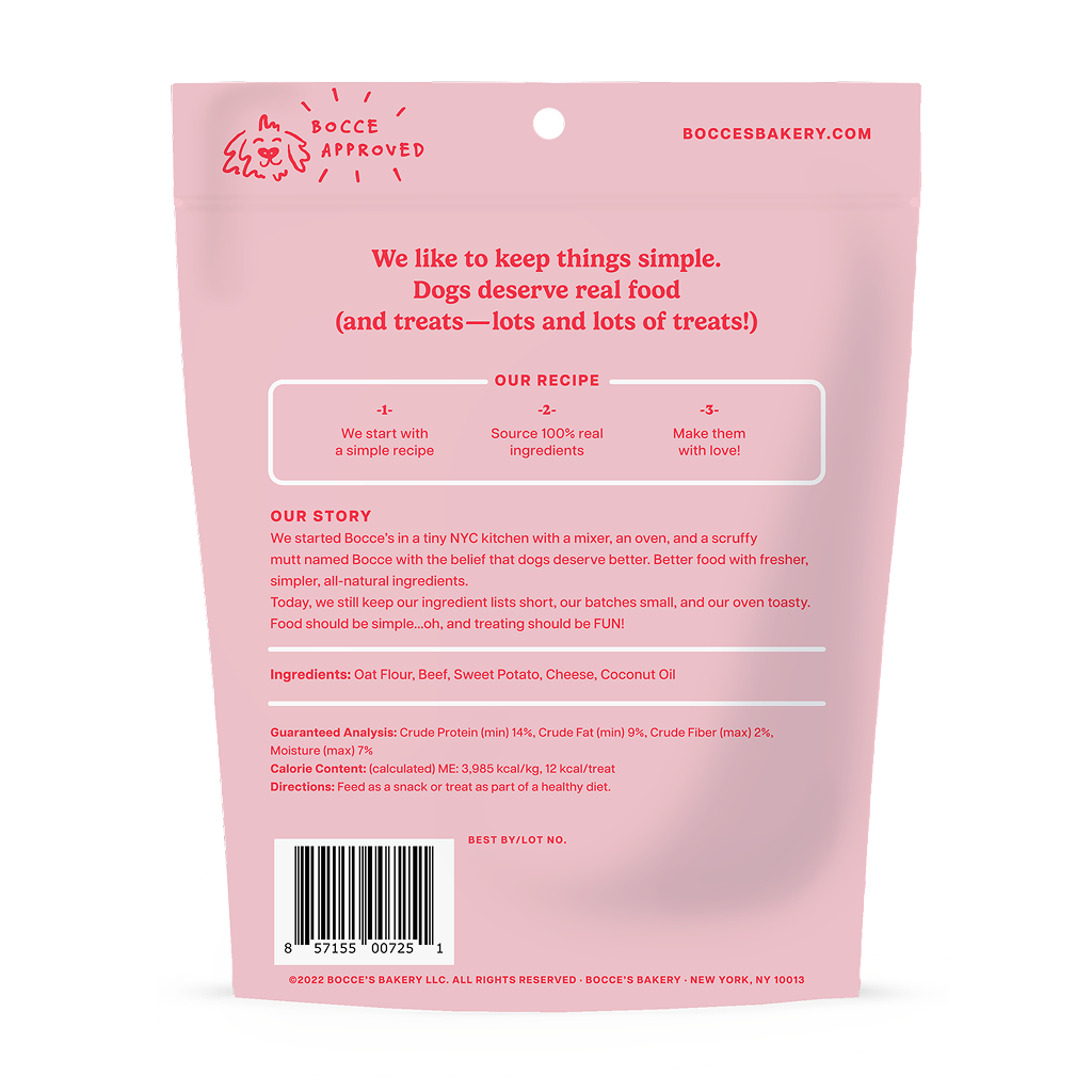 Bocce's Bakery Burger Fries Biscuit Dog Treats, 5-oz image number null