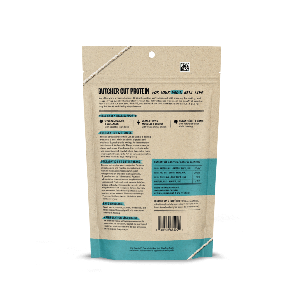 Vital Essentials Freeze-Dried Beef Bites Dog Treat, 2.5-oz image number null