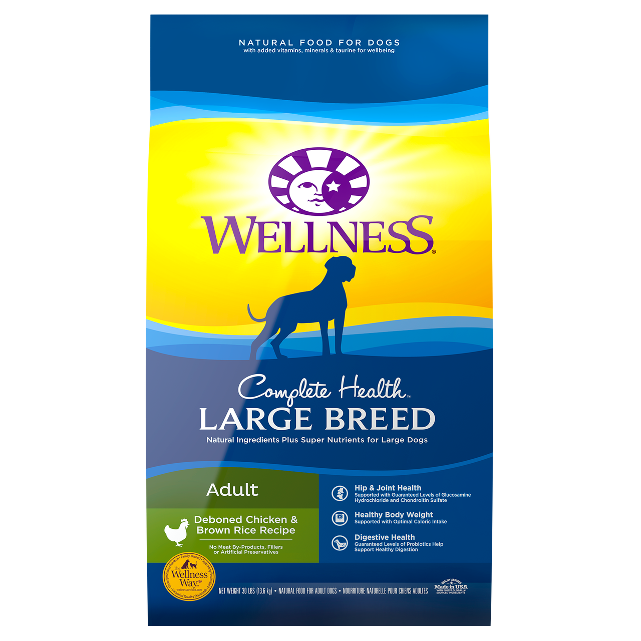 Wellness Complete Health Natural Dry Large Breed Dog Food, Chicken & Rice, 30-lb Bag image number null