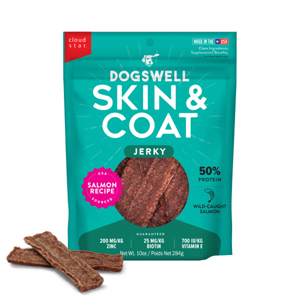 Dogswell Skin & Coat Jerky Dog Treats Salmon, 10-oz image number null
