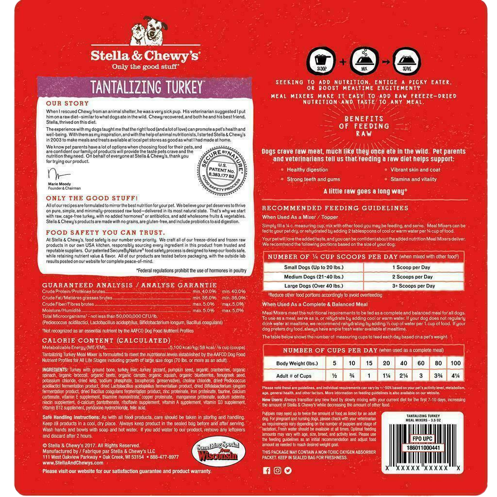 Stella & Chewy's Dog Freeze-Dried Raw, Tantalizing Turkey Meal Mixers, 18-oz image number null