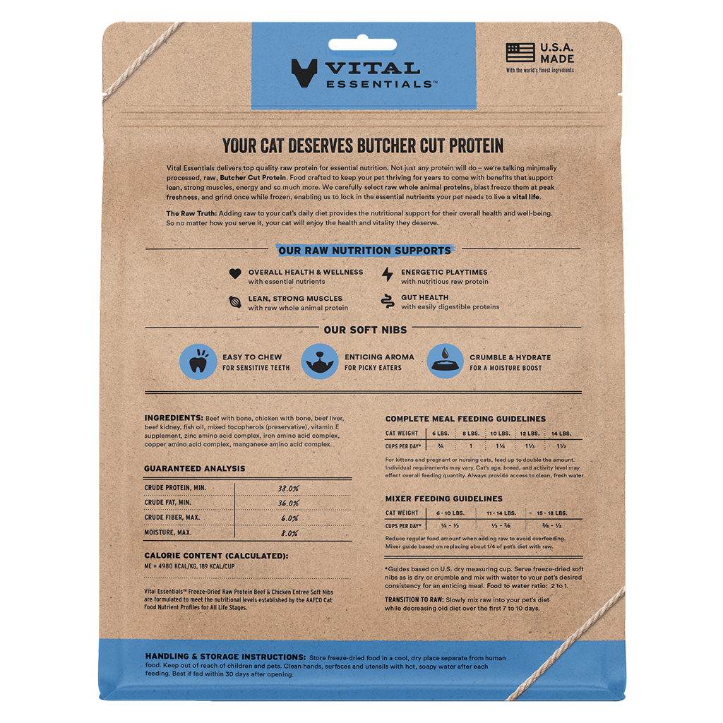 Vital Essentials Freeze-Dried Raw Beef & Chicken Entree & Mixer Cat Food Soft Nibs, 12-oz image number null