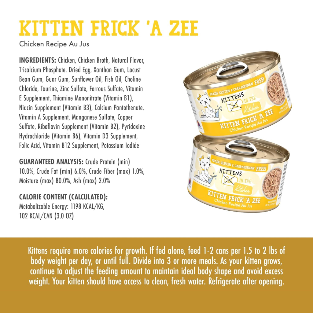 Weruva Cats in the Kitchen Kitten Frick 'A Zee - Chicken Recipe Au Jus Can, 3-oz image number null